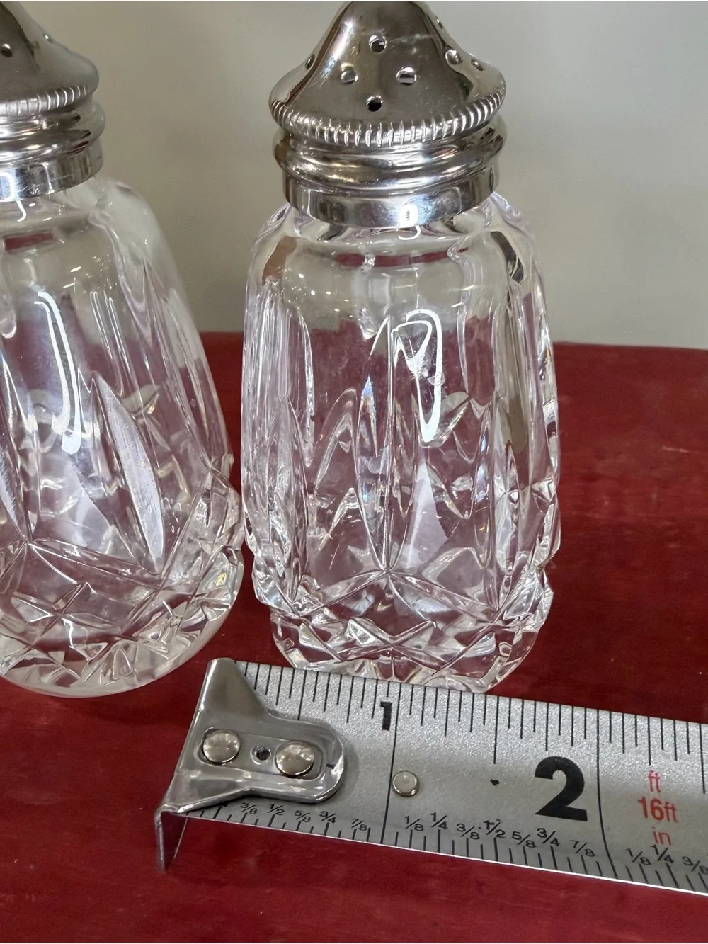 Waterford Lismore Clear Crystal Salt and Pepper Shakers with Silver Tops